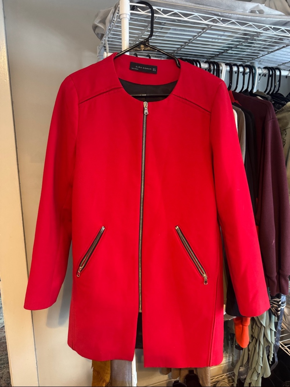 Zara Women's Red Zip-Front Coat